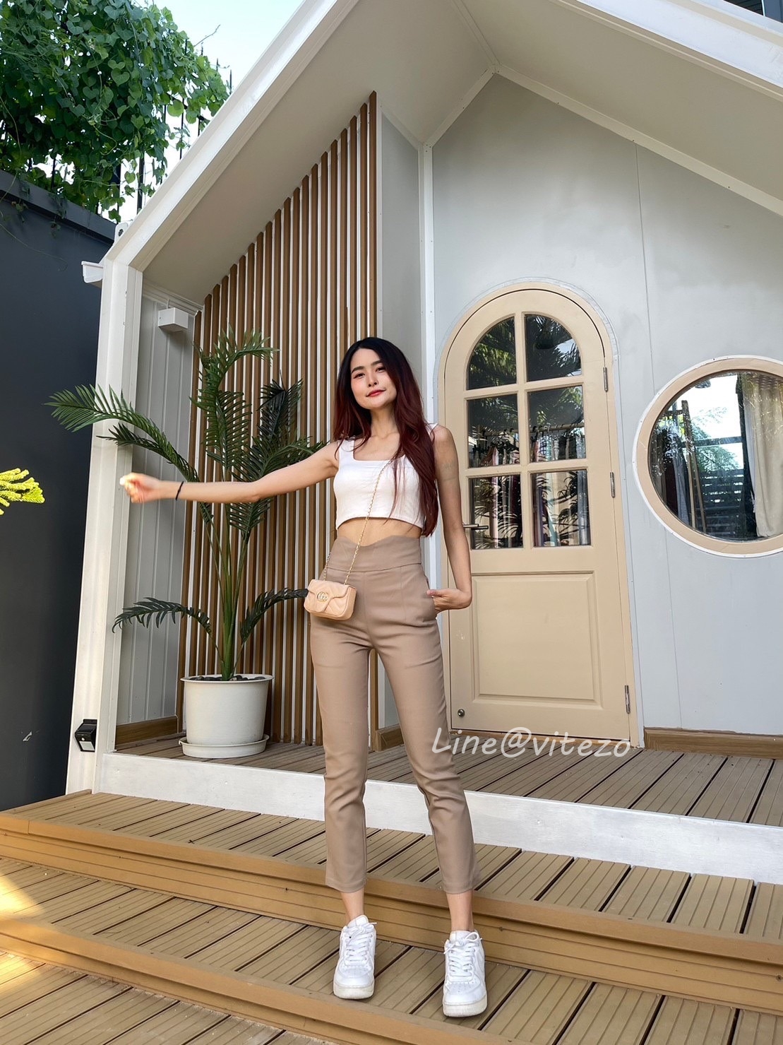 กางเกงขายาวผู้หญิง ขอบเอวโค้ง ซิปหลัง ผ้าดับเบิ้ล นิ่ม ยืด ใส่สบาย ไม่ร้อน