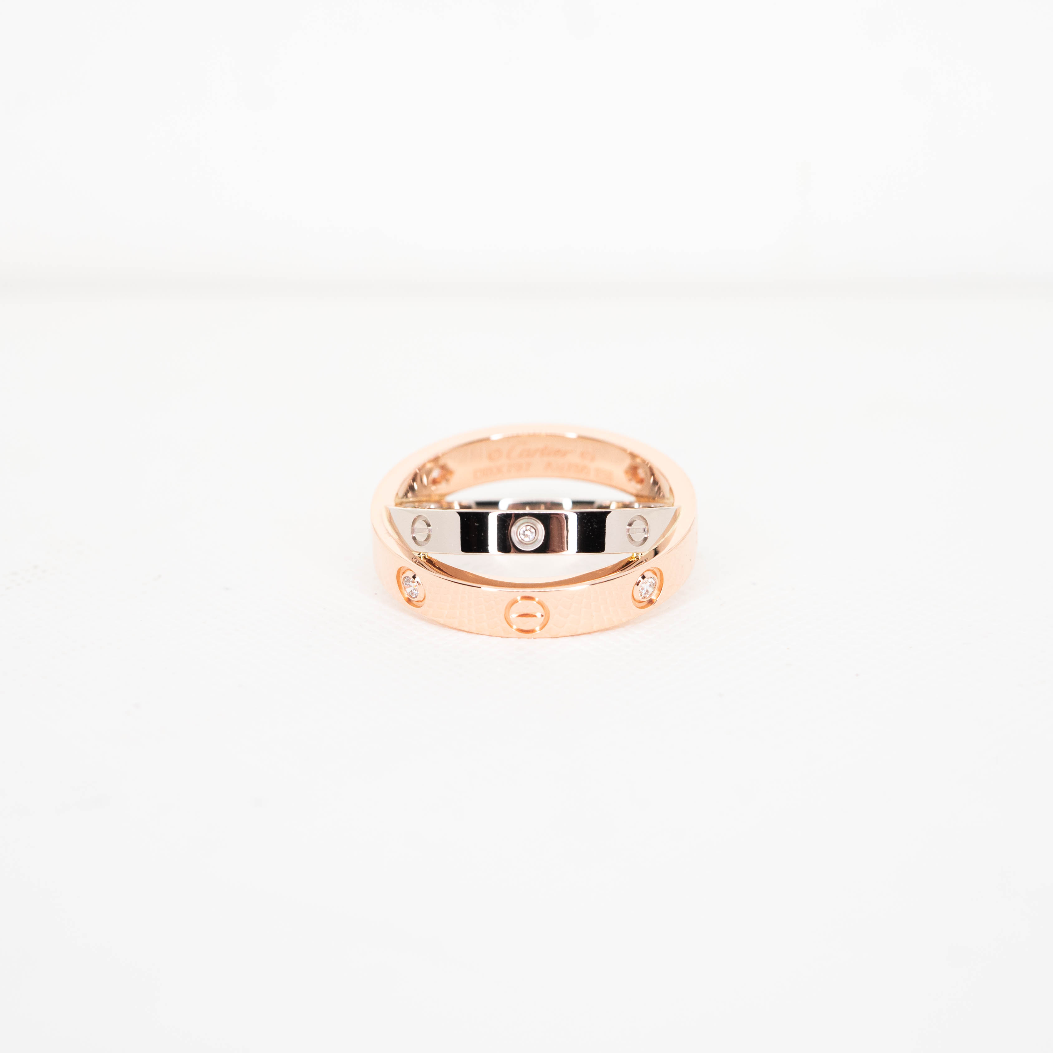 แหวน Cartier Love with 6Diamonds Double Band ทองขาว18k+ทองชมพู18k ไซส์ 49# (Used) +กล่องและการ์ด