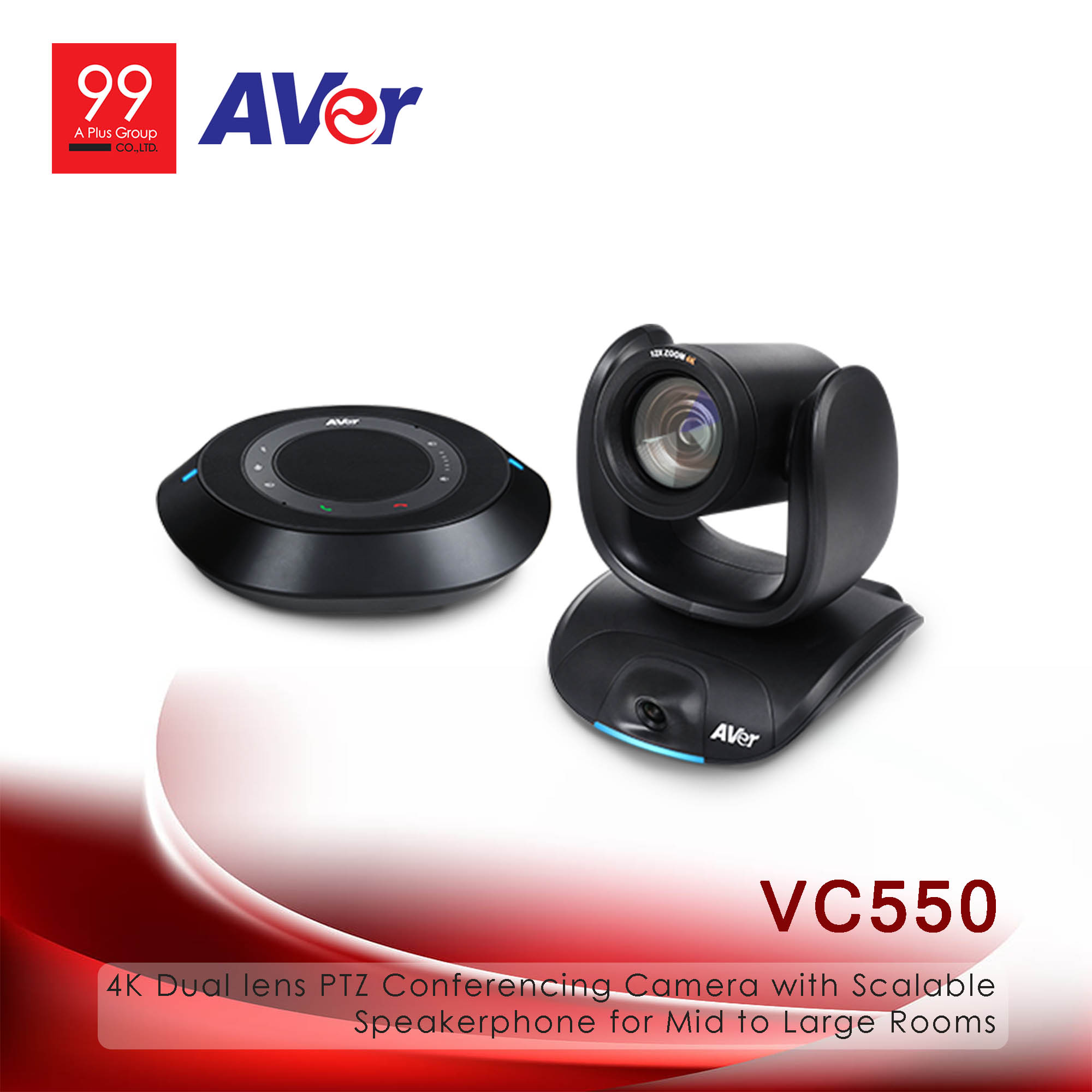 AVer VC550 4K Dual lens PTZ Conferencing Camera with Scalable Speakerphone for Mid to Large Rooms