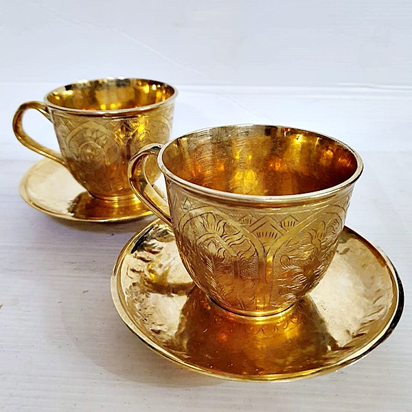 ถ้วยกาแฟพร้อมจานรองทองเหลืองไทย ขนาด 3 นิ้ว