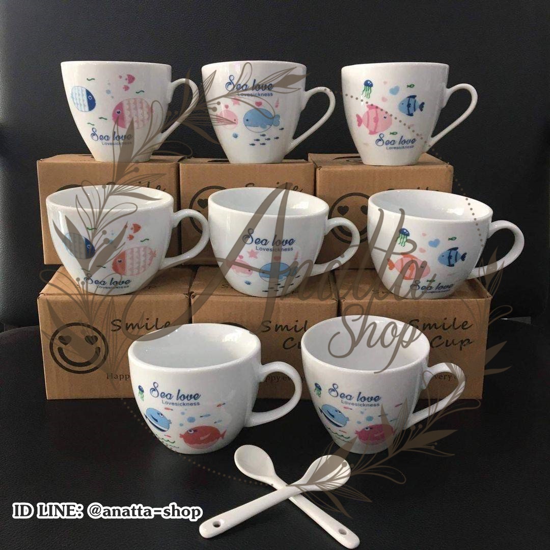 แก้วกาแฟเซรามิคพร้อมช้อนมีกล่องใส่