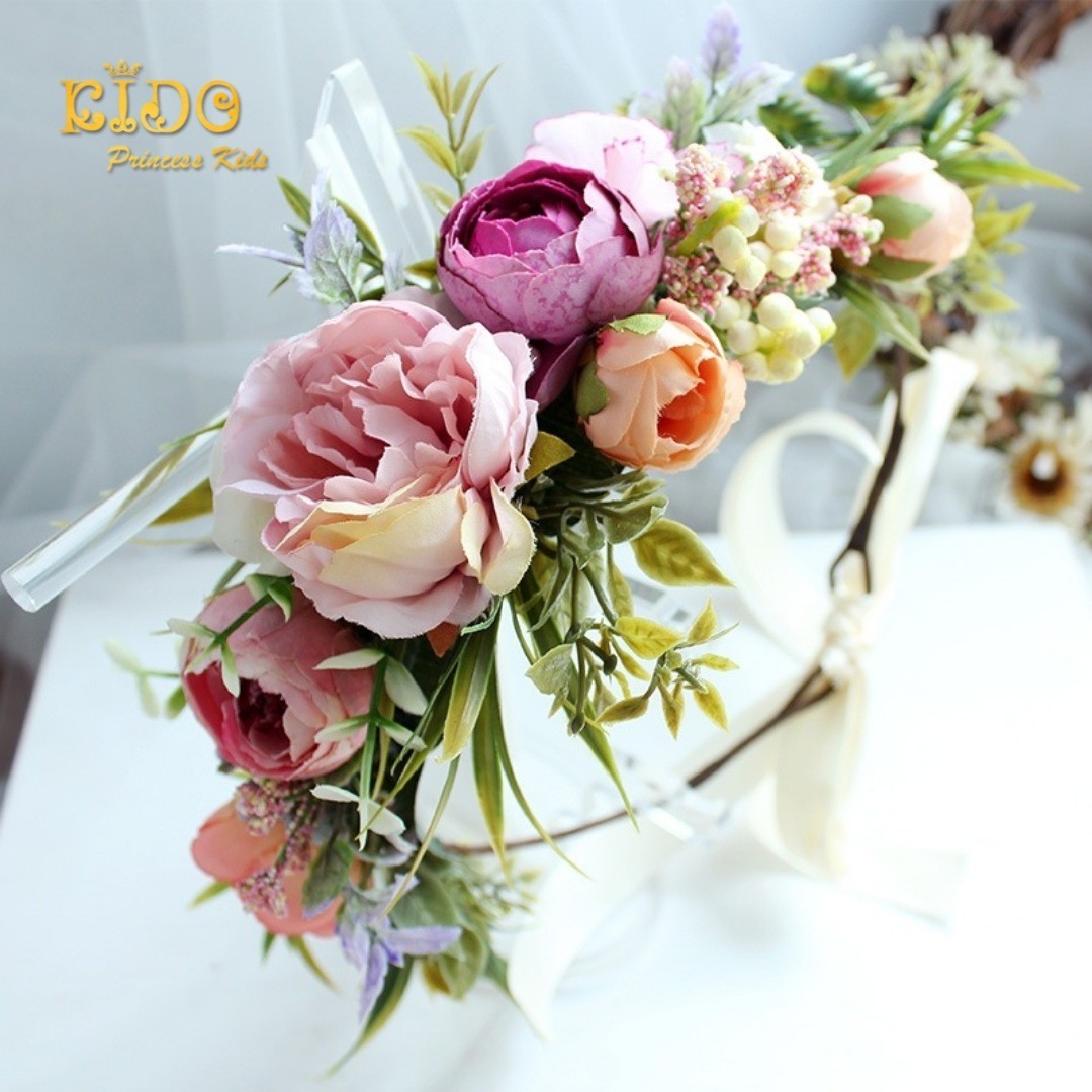คาดผมเด็ก(หน้าร้านอยู่รัชดา)KF636เส้นคาดผมดอกไม้สีม่วง ตกแต่งด้วยดอกไม้ สวยหวานๆ