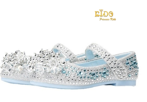 รองเท้าเด็ก **มีหน้าร้านอยู่รัชดา ลองได้ เปลี่ยนได้ **H038สีฟ้า เพชรระยิบระยับ ประดับช่อมุกสี สวยเจ้าหญิงมาก
