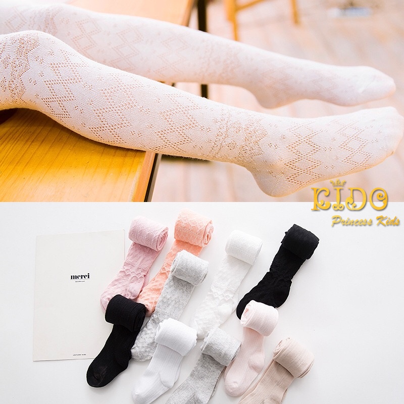 ssถุงน่องเด็ก(หน้าร้านอยู่รัชดา)LTK007 สีชมพู สีเทา สีดำเนื้อผ้าฉลุในตัวลายขวาง