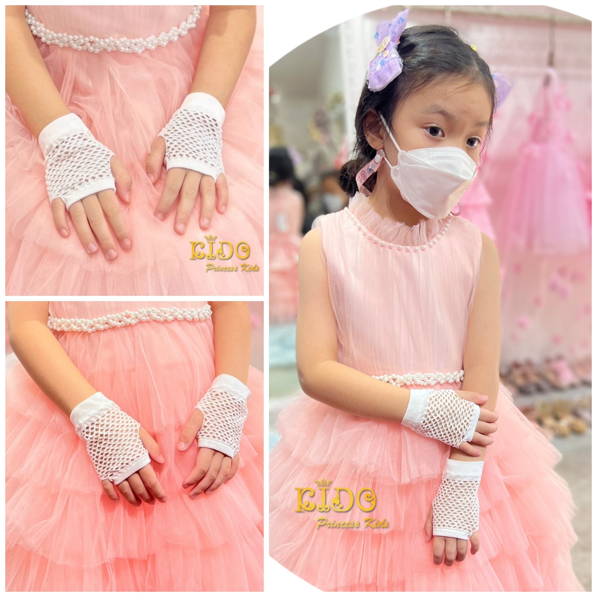 ถุงมือเด็ก(มีหน้าร้านอยู่รัชดา)PS19 สีขาว ถุงมือตาข่ายสั้นเปิดนิ้วเท่ๆ