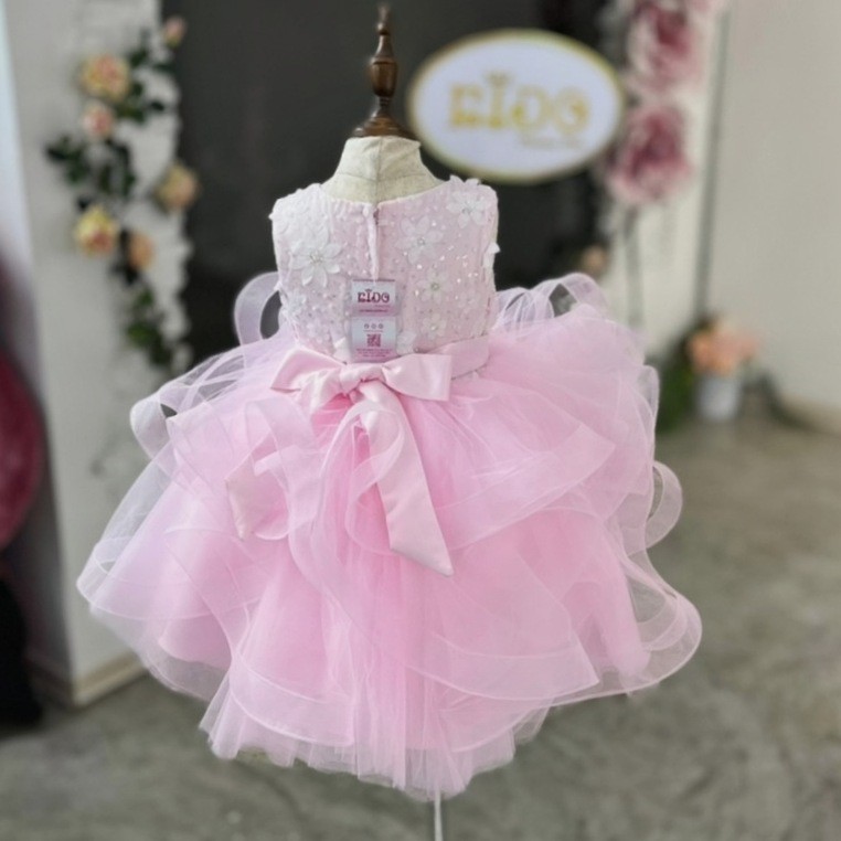 ชุดราตรีเด็ก(หน้าร้านอยู่รัชดา ลองได้ถ่ายรูปจากชุดจริง)A218สีชมพูเข้ม กระโปรงสั้นชั้นพอง อกปักดอกไม้สวยหวาน น่ารัก