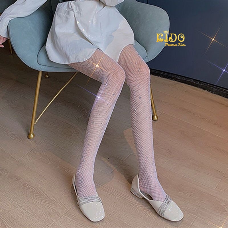ถุงน่องตาข่ายเด็ก(หน้าร้านอยู่รัชดา)แบบไม่มีเพชร และมีเพชร L204 สีขาว สวยหรูดูแพงมาก