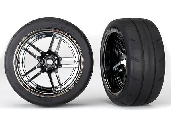 8374 Tires and wheels, assembled, glued (split-spoke black chrome wheels, 1.9" Response tires) (extra wide, rear) (2)