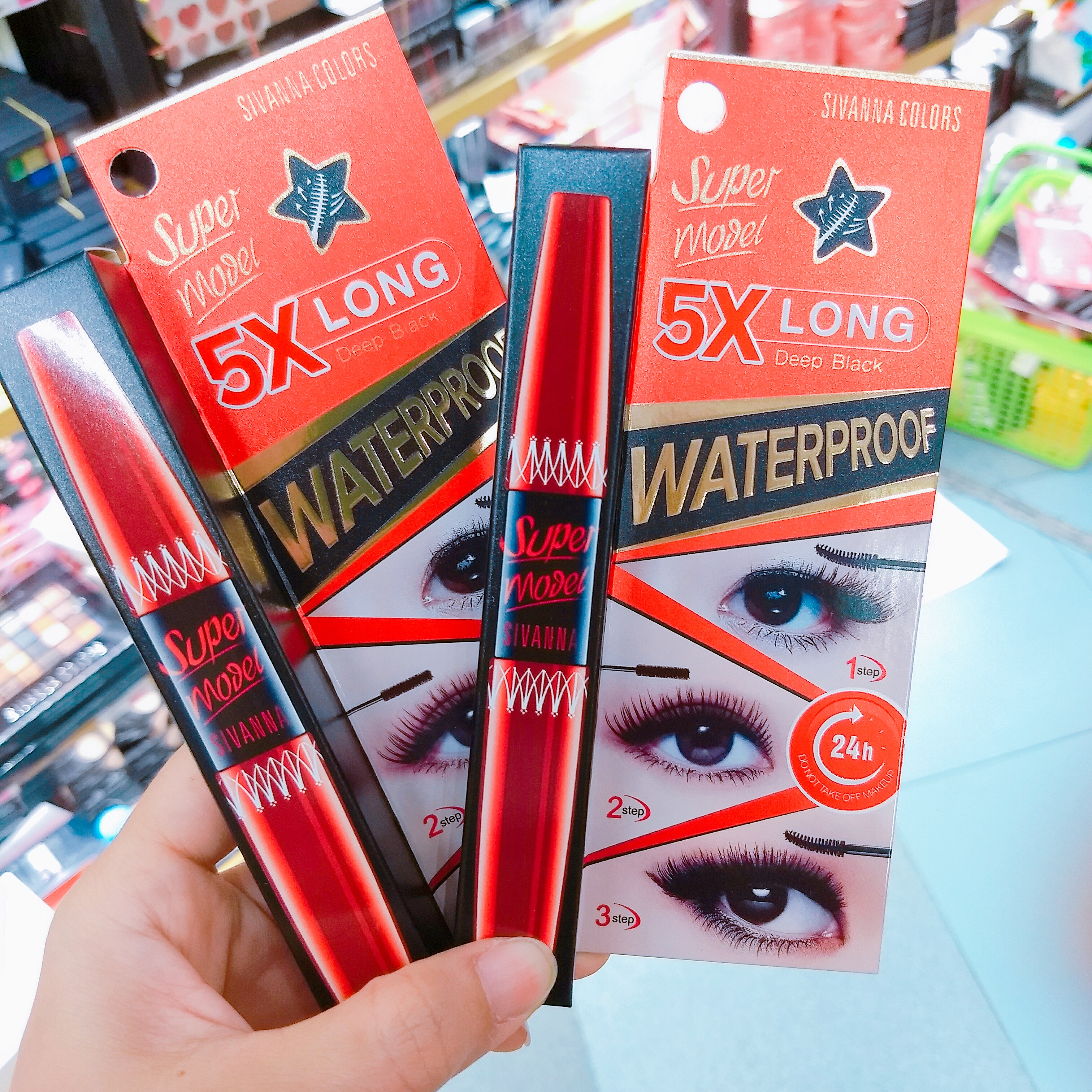 Sivanna Colors Super Model 5X Long Mascara ซีเวียน่า มาสคาร่า กันน้ำ ช่วยต่อขนตา ให้งอนยาว สี Deep Black
