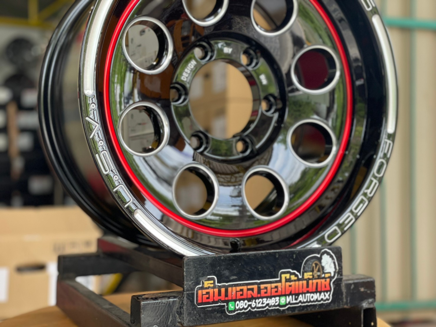 ล้อแม็กซ์ขอบ16 Brightwheels XT-5 ขอบ16 กว้าง8 ออฟ0 6รู139.7 สีดำเส้นขอบแดง(F-B Red LIne)