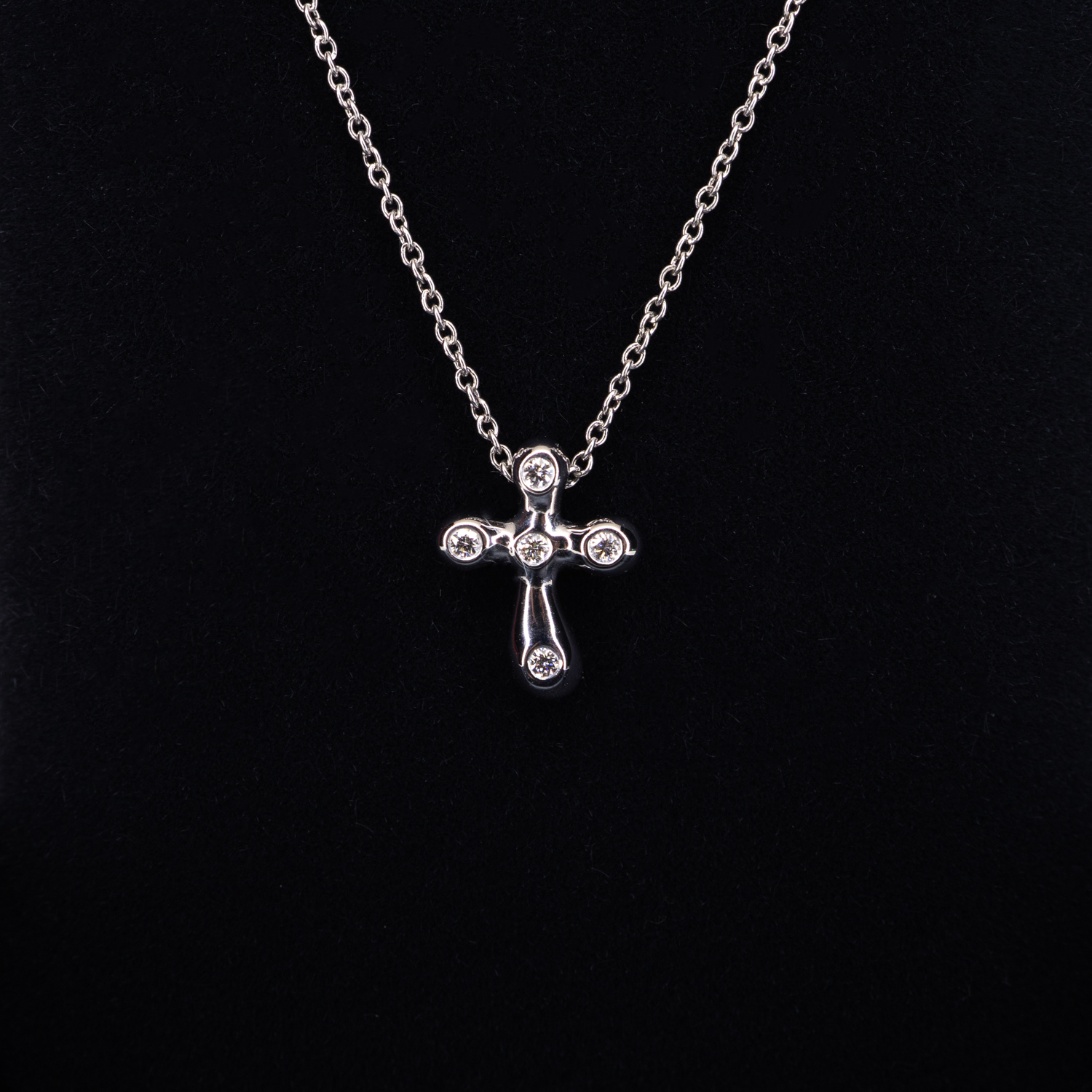 จี้และสร้อยคอ Tiffany & Co. Elsa Peretti Cross Pendant with Diamonds Platinum 950 +กล่อง (Used)