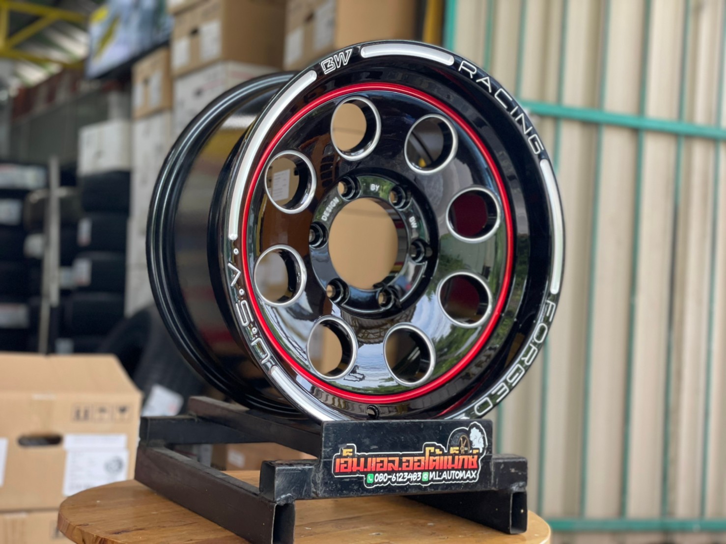 ล้อแม็กซ์ขอบ16 Brightwheels XT-5 ขอบ16 กว้าง8 ออฟ0 6รู139.7 สีดำเส้นขอบแดง(F-B Red LIne)