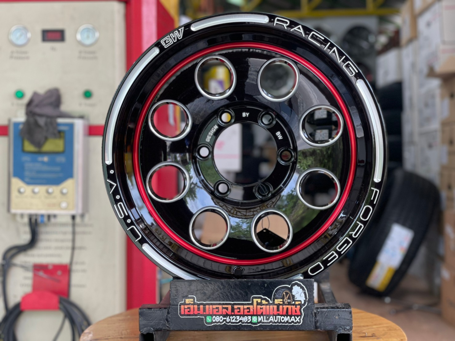 ล้อแม็กซ์ขอบ16 Brightwheels XT-5 ขอบ16 กว้าง8 ออฟ0 6รู139.7 สีดำเส้นขอบแดง(F-B Red LIne)