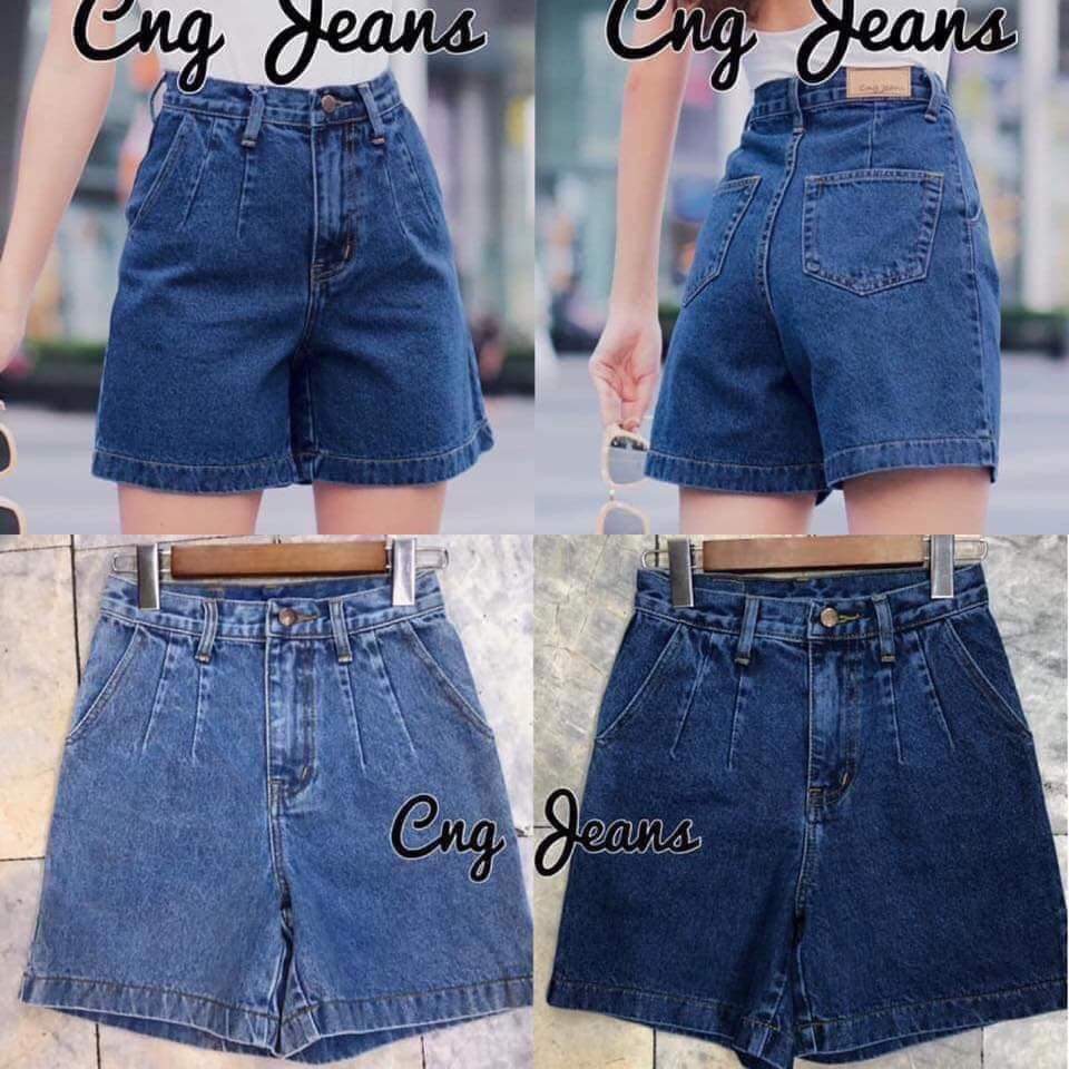 กางเกงยีนส์ขาสั้นเอวสูง แต่จีบหน้าให้ดูมีเอว สวยมาก ขากว้างใส่สบาย เก็บพุงอย่างเนียน สาว ๆ ใส่แล้วทรงสวย น่ารัก
