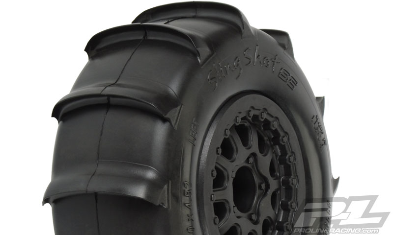 PRO-1158-17 Sling Shot SC 2.2"/3.0" Tires Mounted for Slash 2wd Rear & Slash 4x4 Front or Rear. Mounted on Renegade Black Wheels