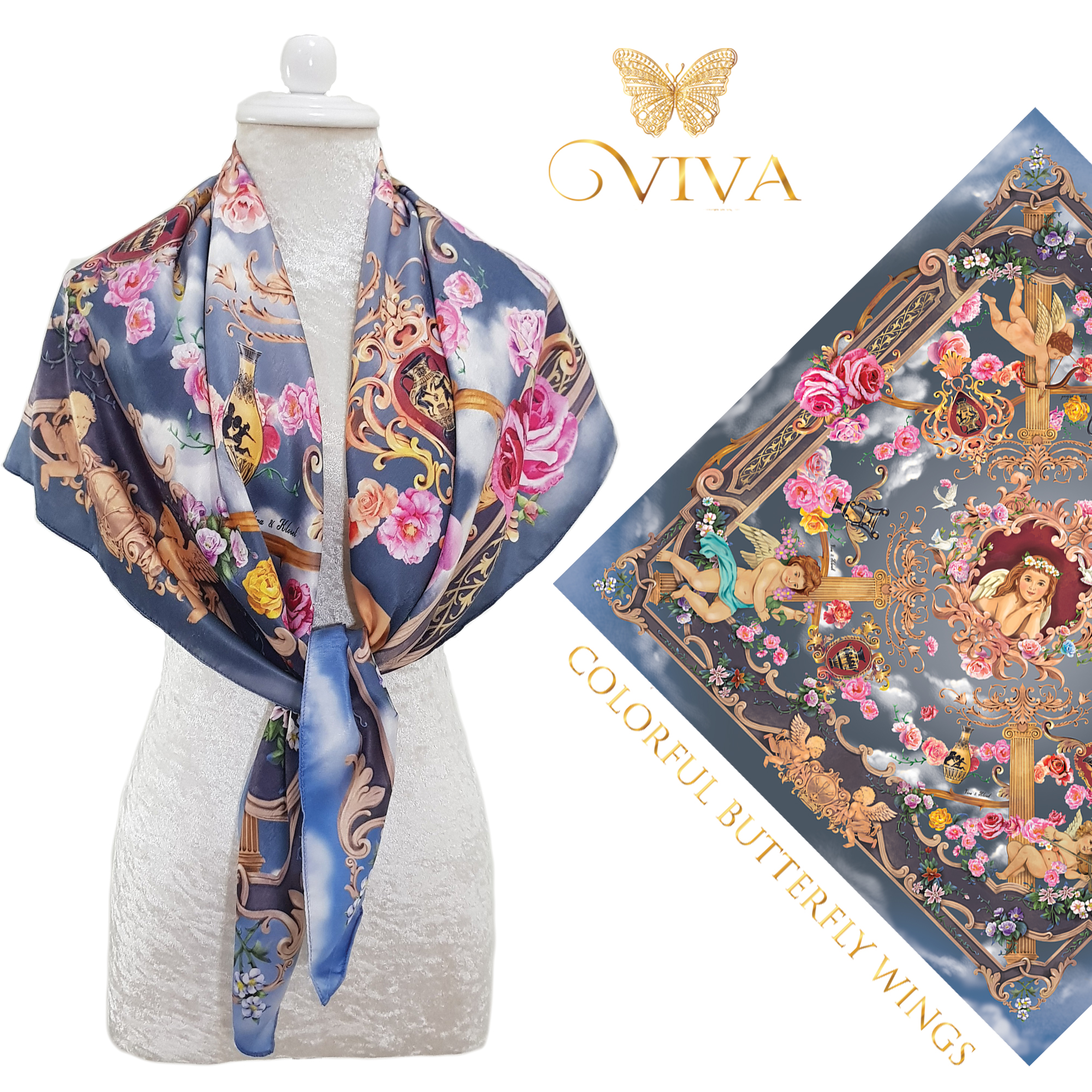 ผ้าพันคอ รุ่น Cupid's Paradise เนื้อผ้า Silky Satin Velvet Premium Color : Gray
