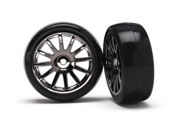 7573A Tires & wheels, assembled, glued (12-spoke black chrome wheels, slick tires) (2)