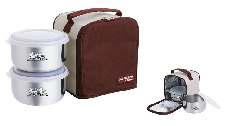 1140430 ชุดกล่องข้าว 12x2 ซม. แอร์ไทด์ II ฝาสีขาว ตราหัวม้าลาย พร้อมกระเป๋า