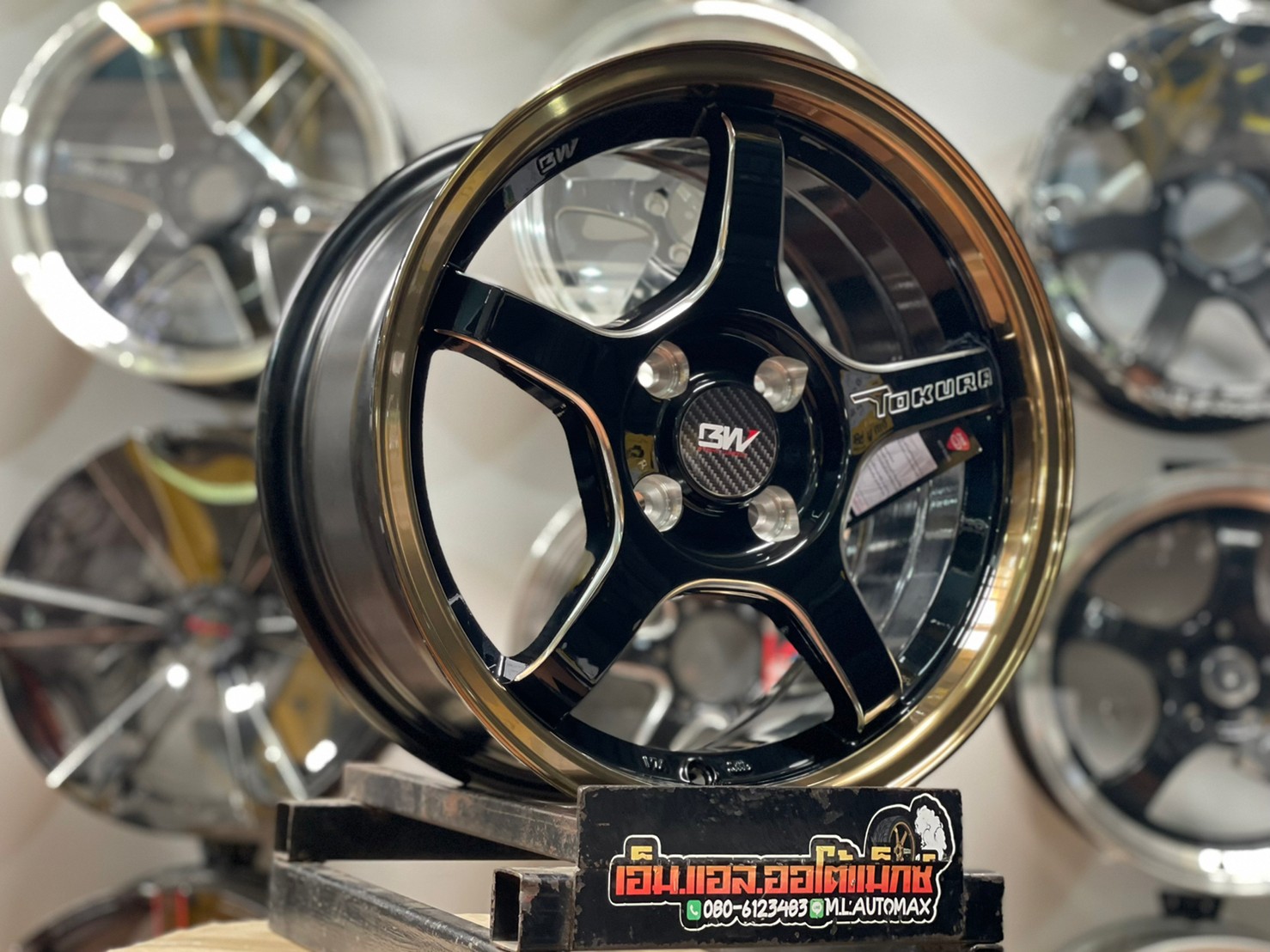 ล้อแม็กซ์ขอบ15 Brightwheels BW-57 ขอบ15 กว้าง7 ออฟ35 4รู100 สีดำขอบไดร์ทอง(LP/B MG)