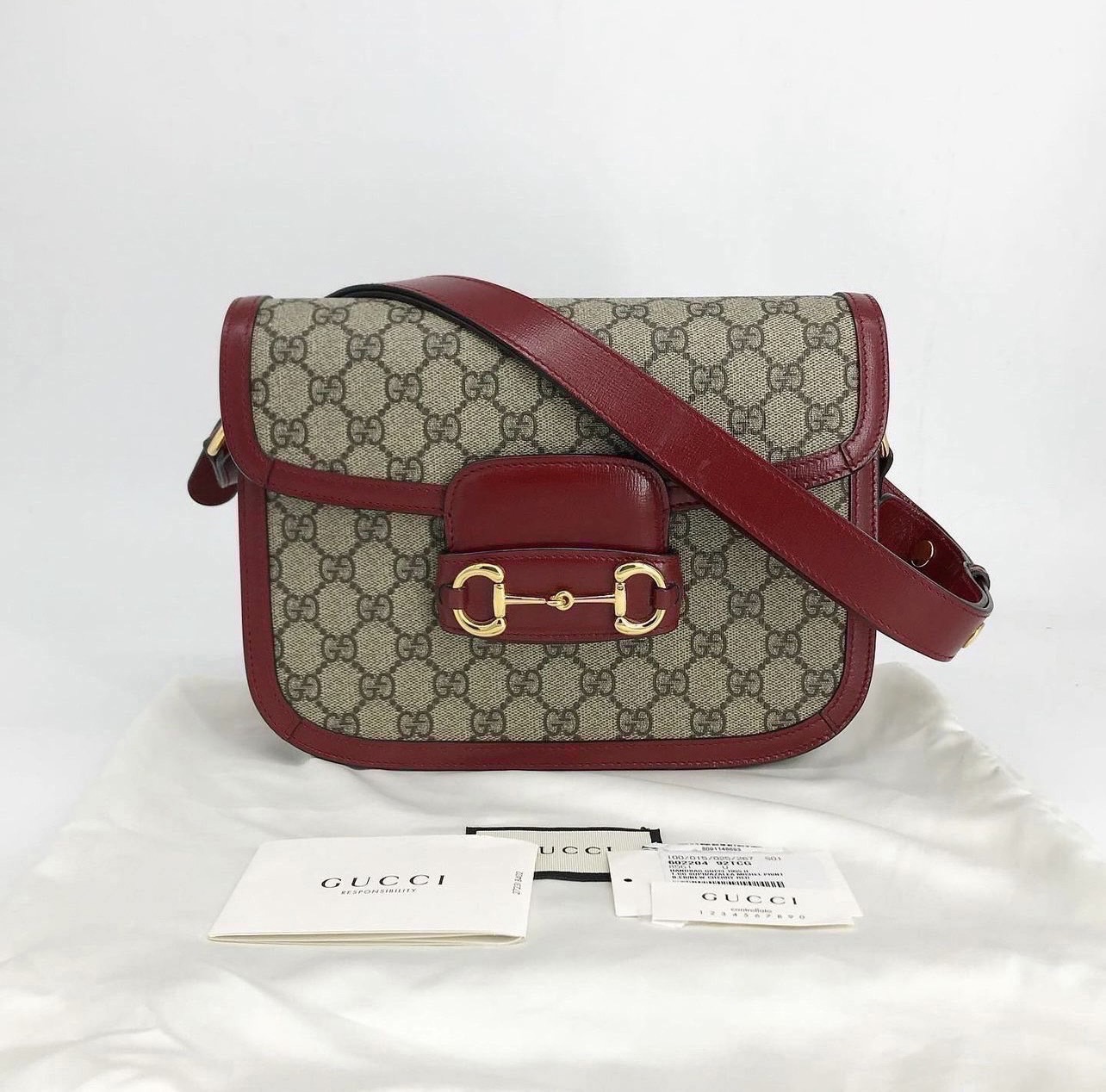 Gucci Horsebit 1995 มือสอง Shoulder Bag 'Beige/New Cherry Red แดง