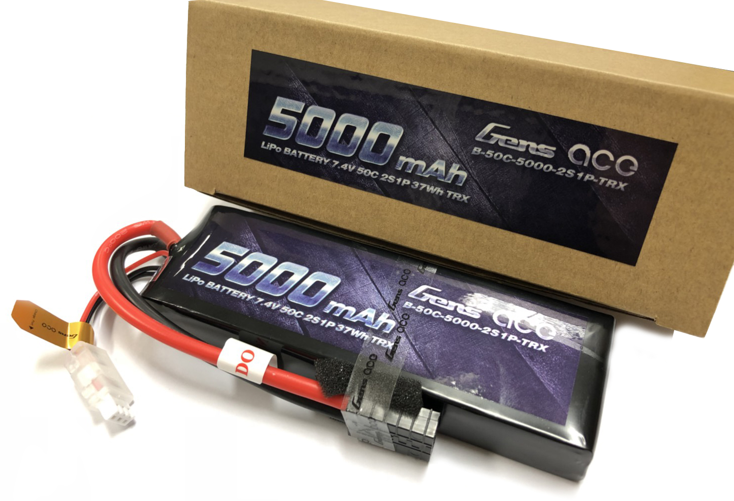 2S 5000mAh 50C GensLipo Gens Lipo 5000 mAh. 7.4V 2S 50C (ปลั๊กTRX)