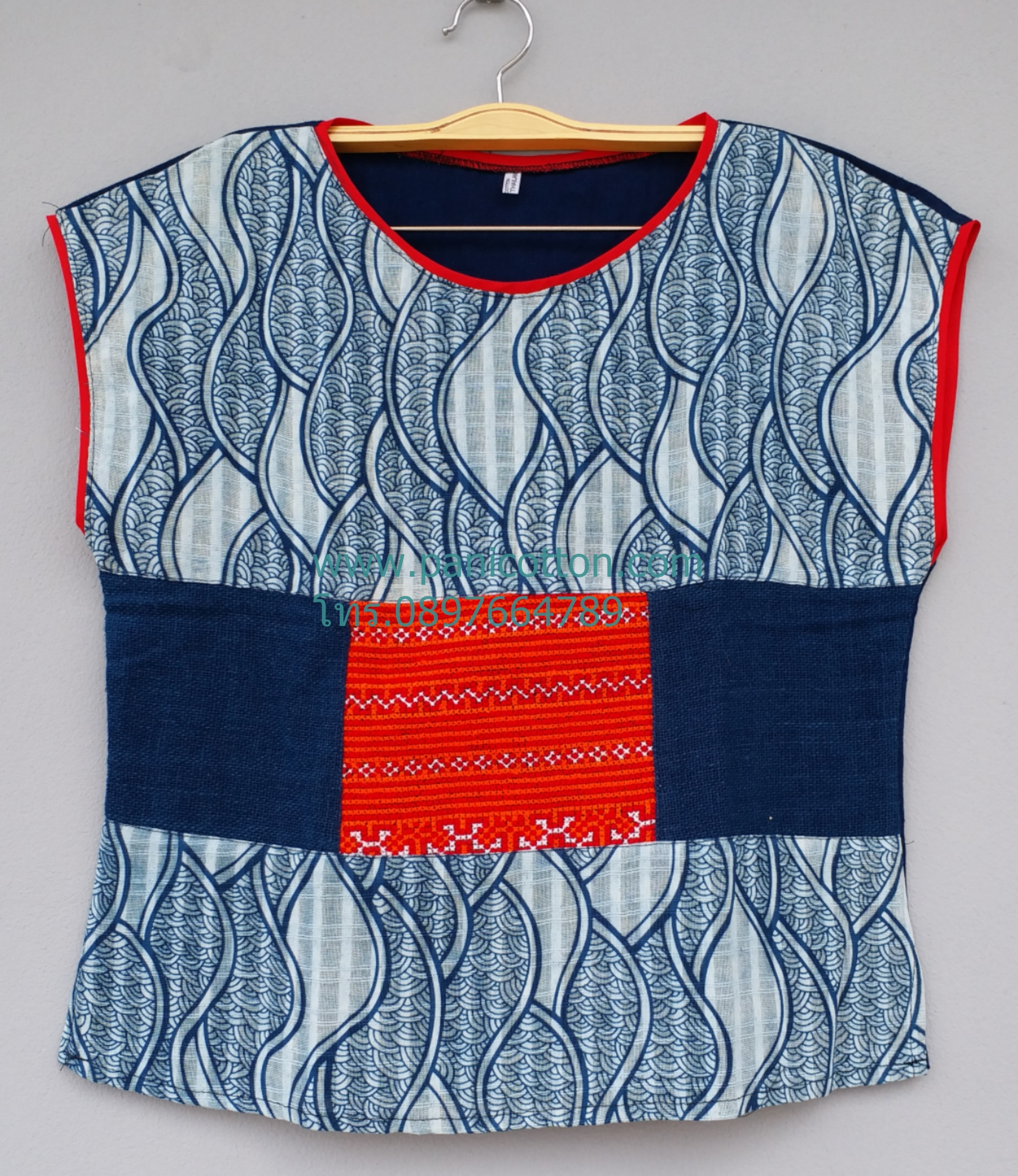 เสื้อแขนเต่อ แต่งผ้าปักมือแดง-ส้ม