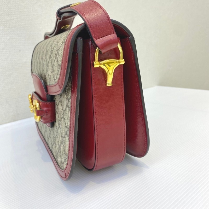 Gucci Horsebit 1995 มือสอง Shoulder Bag 'Beige/New Cherry Red แดง