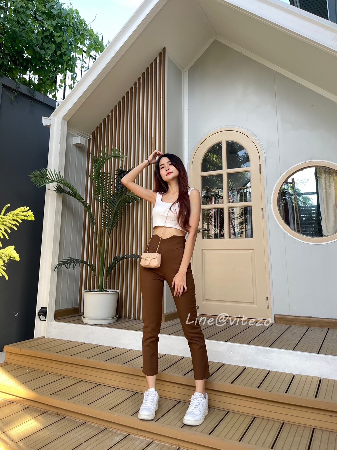 กางเกงขายาวผู้หญิง ขอบเอวโค้ง ซิปหลัง ผ้าดับเบิ้ล นิ่ม ยืด ใส่สบาย ไม่ร้อน