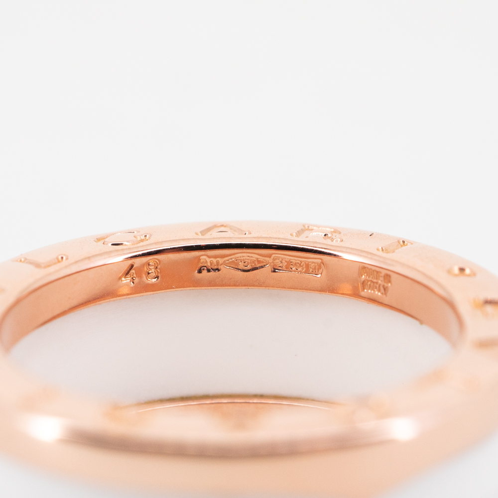 แหวน Bvlgari B.zero1 2band White ceramic Spiral ทองชมพู18K ไซส์ 48# (Used)