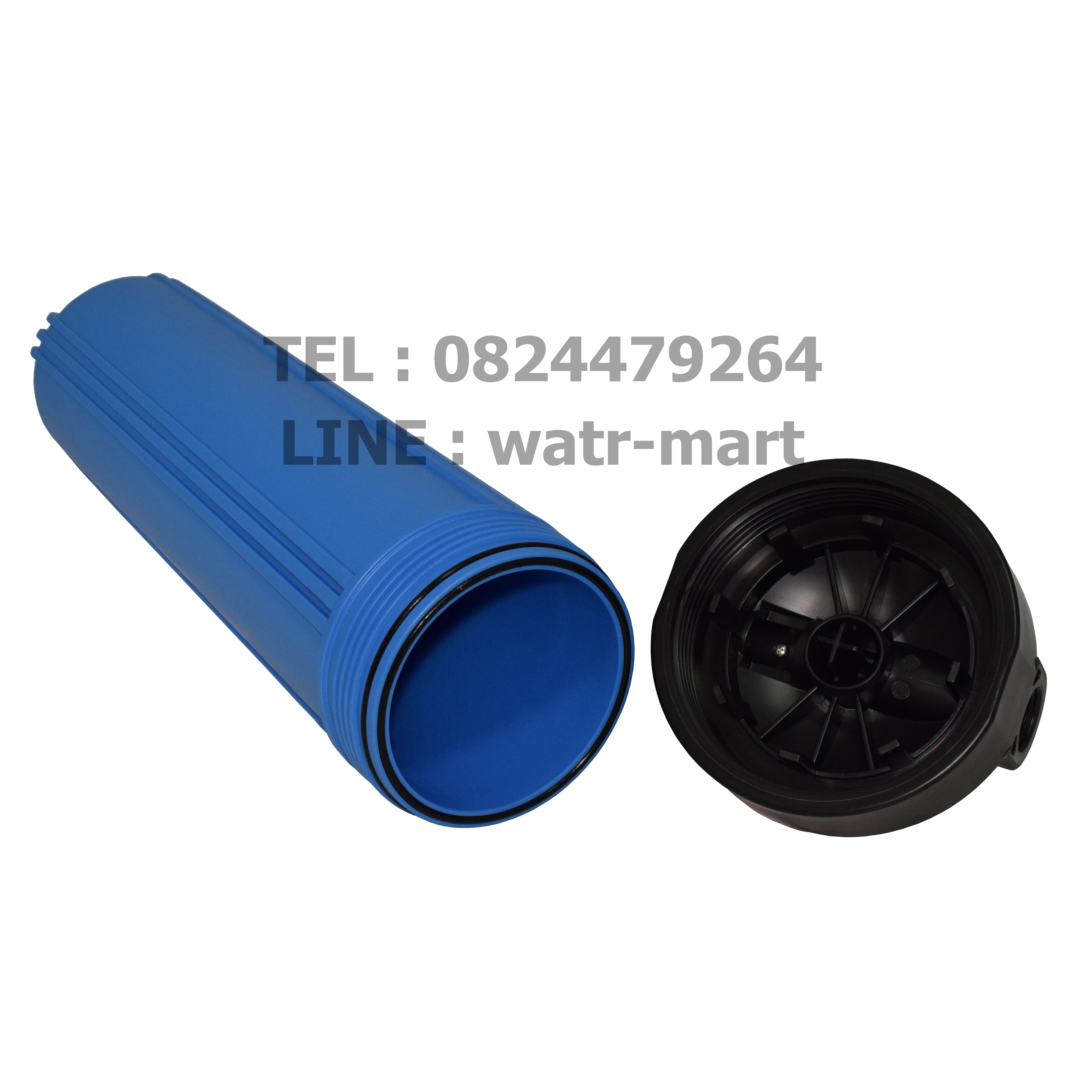 Housing BIG BLUE กระบอกใส่ไส้กรองน้ำบิ๊กบูลขนาด 20 นิ้ว ทางน้ำเข้า-ออก 1 นิ้ว AQUATEK ทึบฝาปุ่มดำ