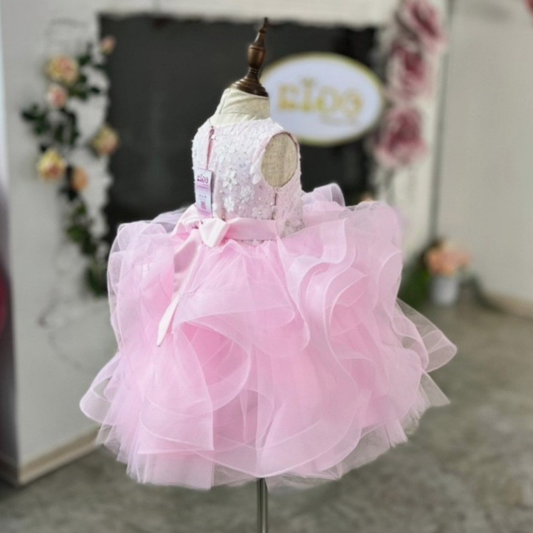 ชุดราตรีเด็ก(หน้าร้านอยู่รัชดา ลองได้ถ่ายรูปจากชุดจริง)A218สีชมพูเข้ม กระโปรงสั้นชั้นพอง อกปักดอกไม้สวยหวาน น่ารัก