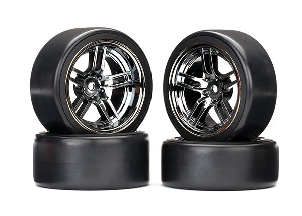 8378 Tires and wheels, assembled, glued (split-spoke black chrome wheels, 1.9" Drift tires) (front and rear)