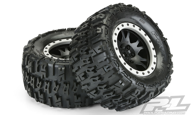 PRO-10151-13 Trencher 4.3" Pro-Loc All Terrain Tires Mounted for X-MAXX Front or Rear, Mounted on Impulse Pro-Loc Black Wheels with Stone Gray Rings