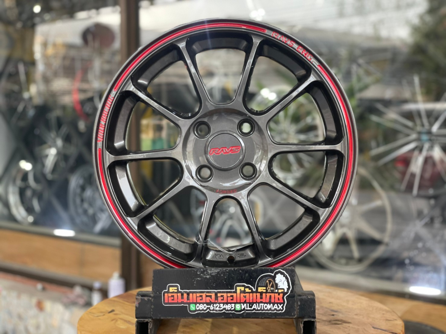 ล้อแม็กซ์ขอบ15 Brightwheels ลายZE40 BW40 ขอบ15 กว้าง7 ออฟ35 4รู100 สีเทากันเส้นขอบแดง(F-MD Full ED Red)