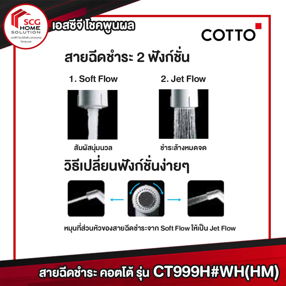 COTTO CT999H#WH(HM) สายฉีดชำระสีขาว 2 ฟังก์ชั่น (ยับยั้งเชื้อแบคทีเรีย)