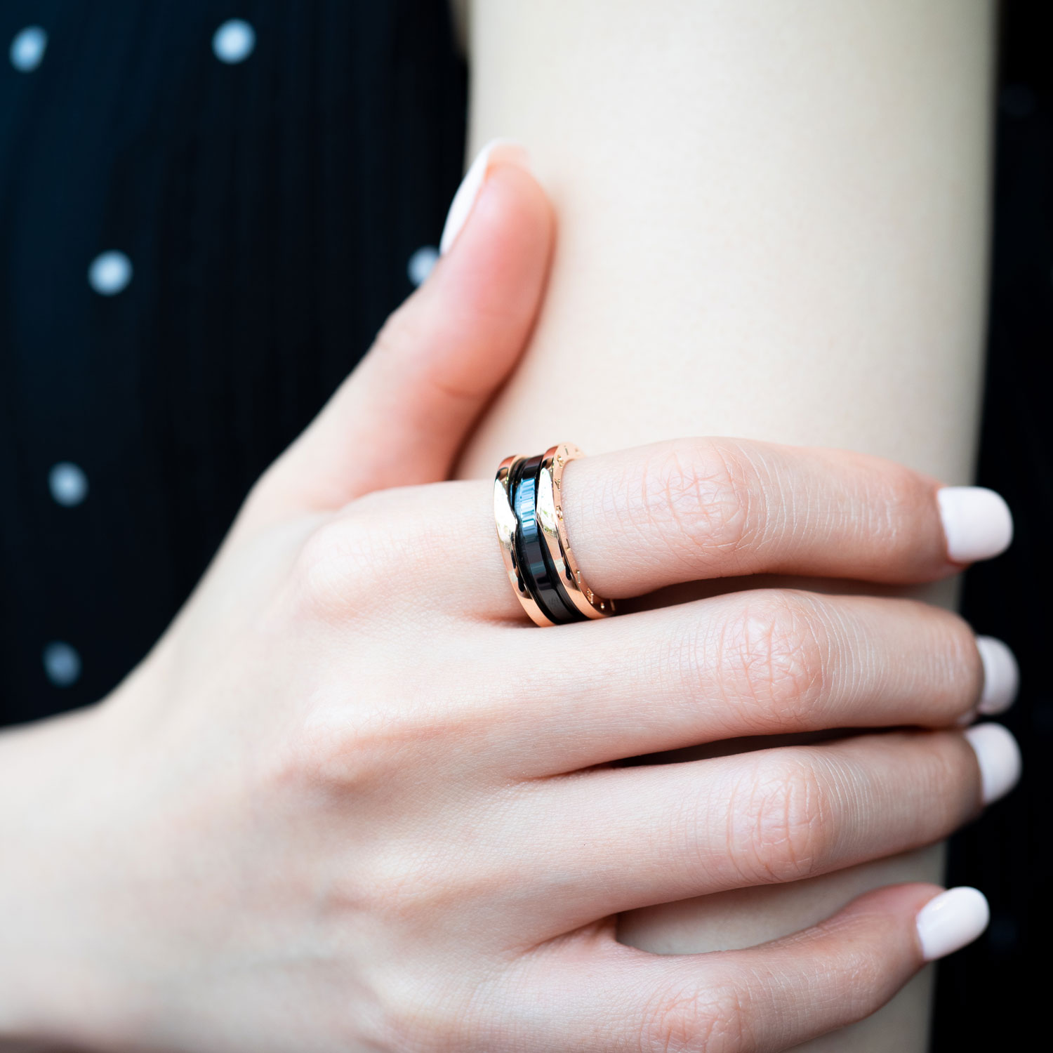 แหวน Bvlgari B.zero1 2band Black Ceramic ทองชมพู18K ไซส์ 49# (Used)