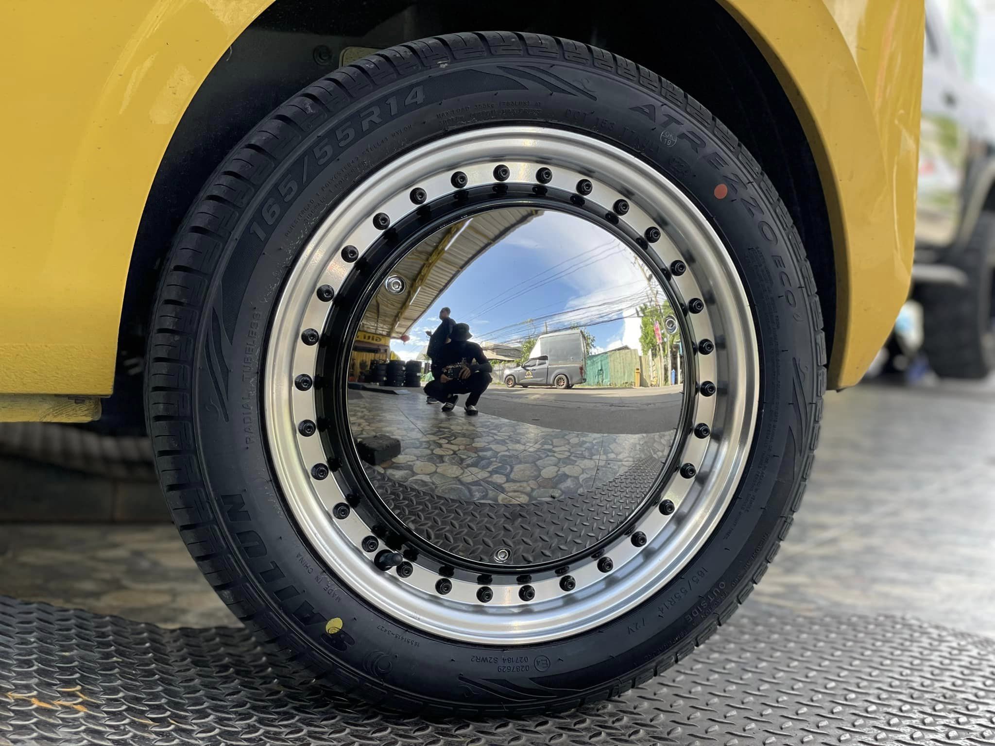 #Wuling เปลี่ยนยาง ล้อแม็กซ์ใหม่ RET Rew024 สีขอบเงาหมุดดำ สเปค 5.5-14นิ้ว 4รู100/114 Offset35