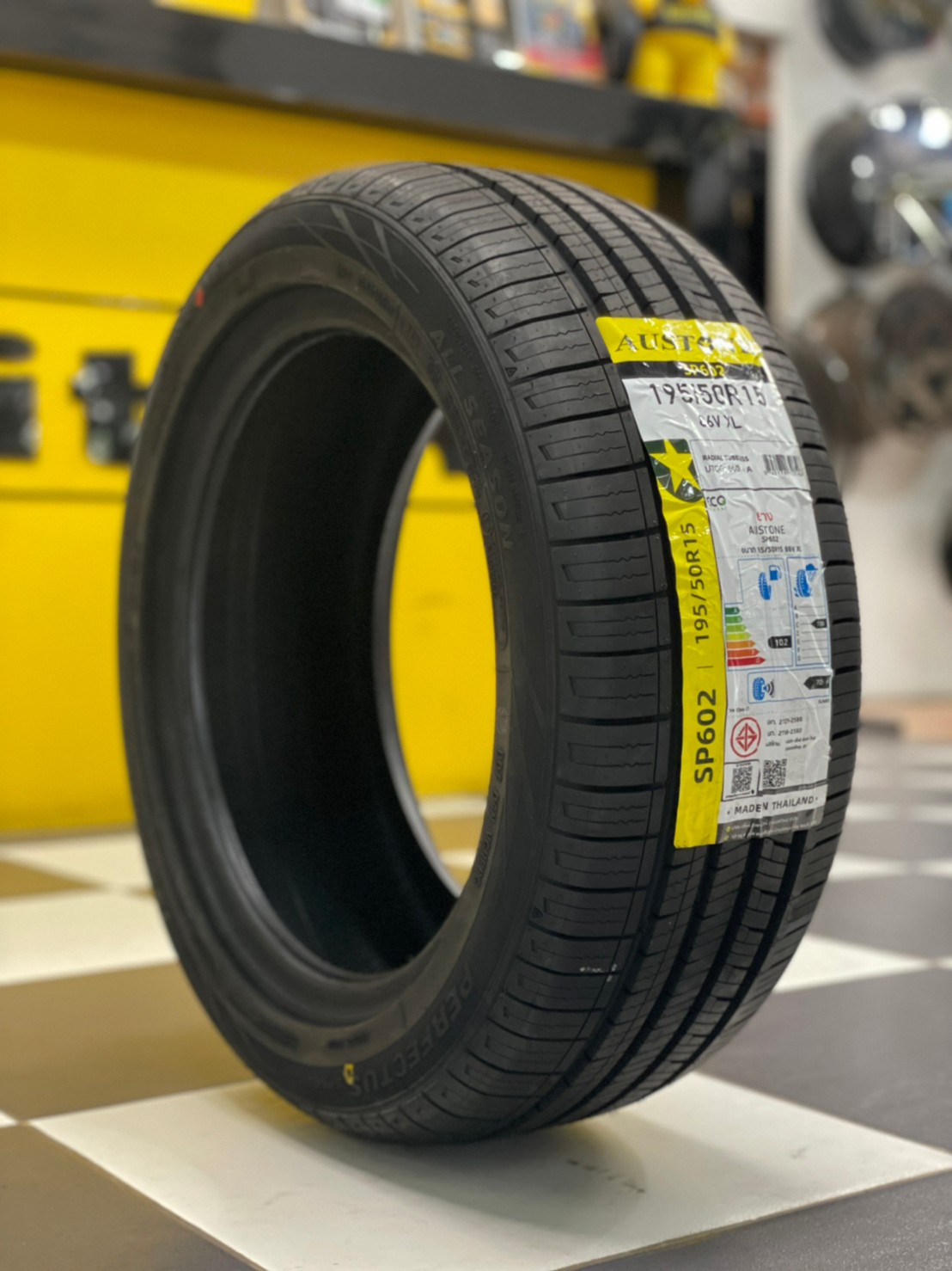 ยางใหม่AUSTONE SP602 195/50R15 ยางผลิตไทย คุ้มค่ารับประกันบาดบวมเบียดตำ365วันเคลมฟรี