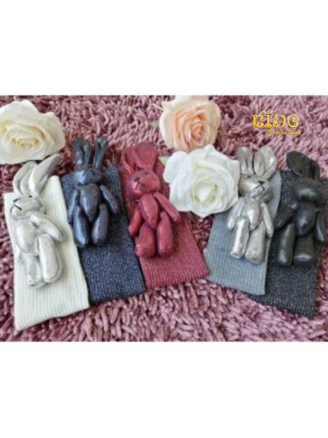 ถุงเท้าเด็ก(มีหน้าร้านอยู่รัชดา)M014 สีดำ ถุงเท้ายาวผ้าวิ้งติดกระต่ายใหญ่