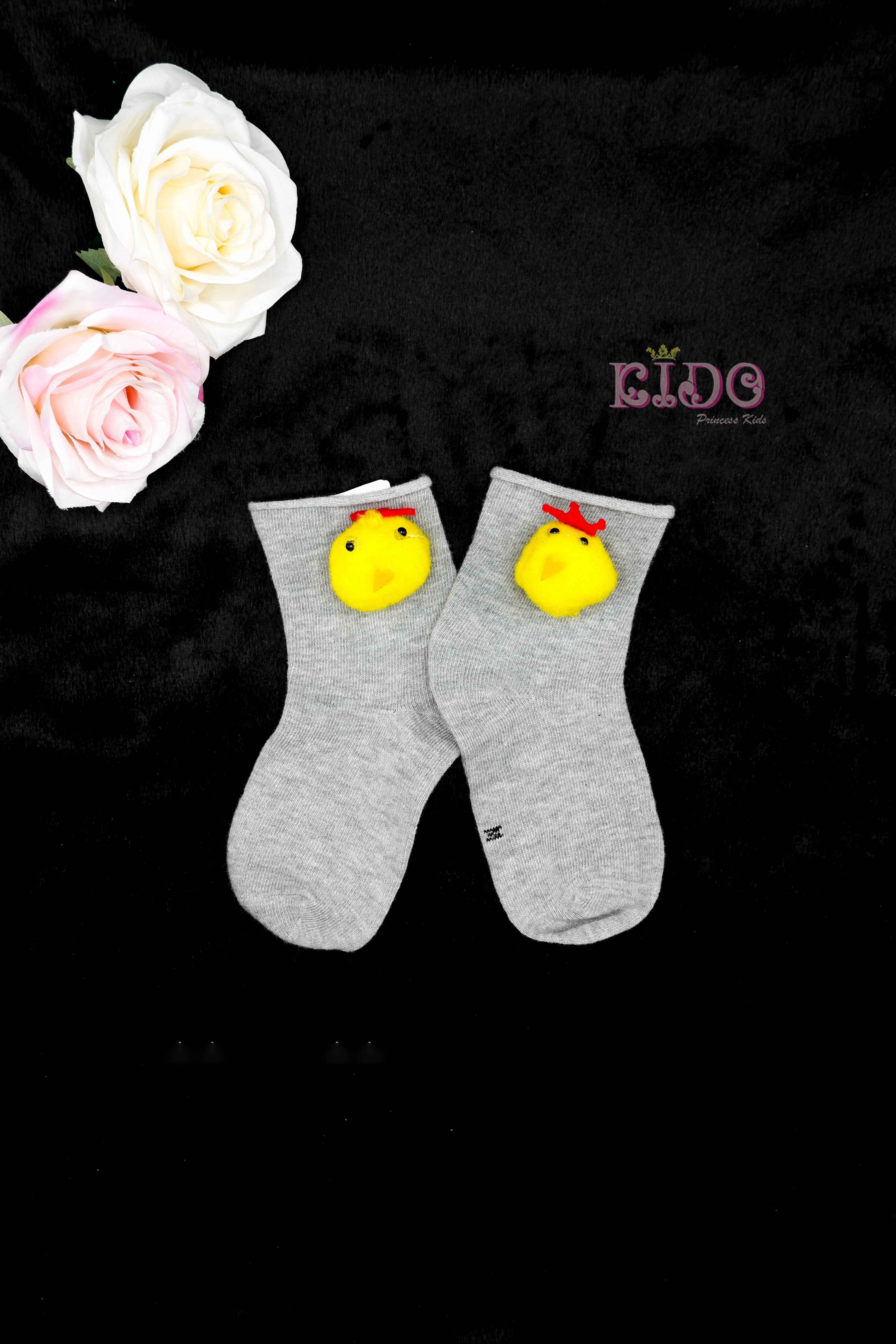 ถุงเท้าเด็ก(มีหน้าร้านอยู่รัชดา)SA006 สีเทา ลายลูกไก่