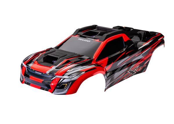 7812R Body, XRT™, red (painted, decals applied) (assembled with front & rear body supports for clipless mounting, roof & hood skid pads)