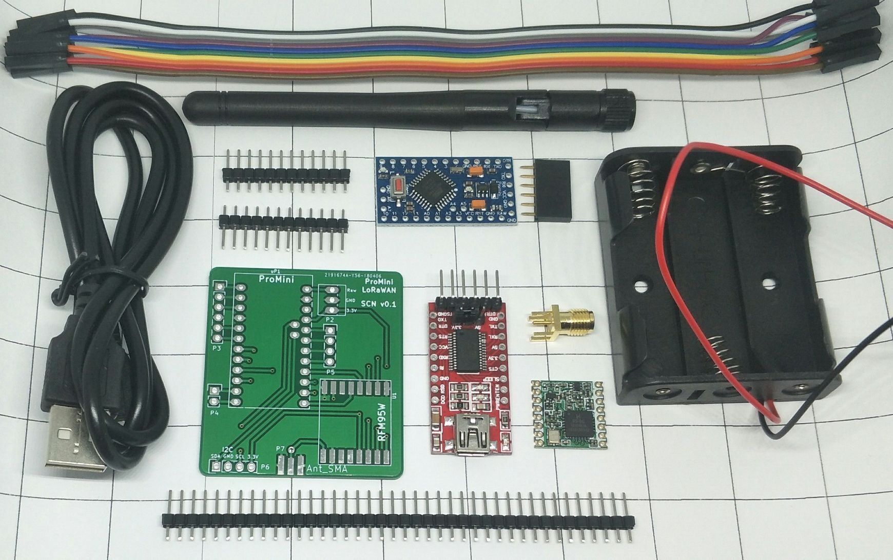 คิททำ Node ด้วย Arduino Pro Mini ใช้ PCB DougLarue 5X5cm พร้อมขั้ว SMA และสายอากาศ
