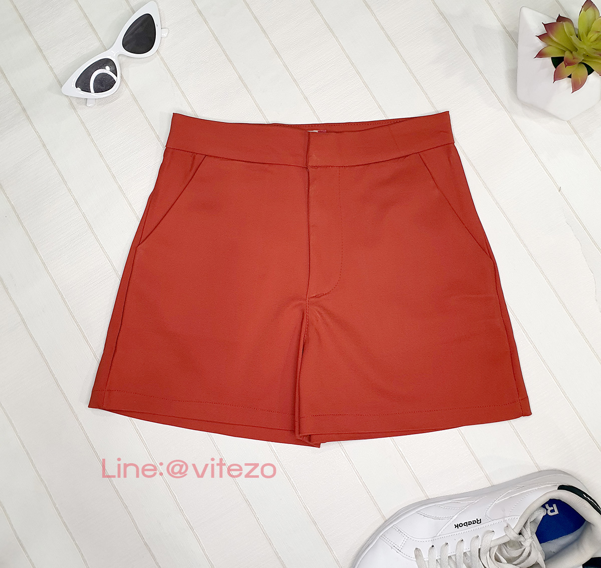 กางเกงขาสั้นผู้หญิง เอวสูง 1 ตะขอหน้า ซิปหน้า ผ้าดับเบิ้ล ผ้าดี ผ้ายืด สวยน่ารัก