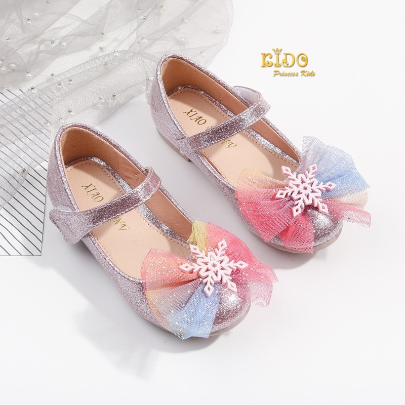 รองเท้าเด็ก*มีหน้าร้านอยู่รัชดา ลองได้ เปลี่ยนได้ *H045สีชมพู หนังแก้ววิ้งๆ ติดโบว์สานรุ้ง ระยิบระยับ สีหวานน่ารักมาก