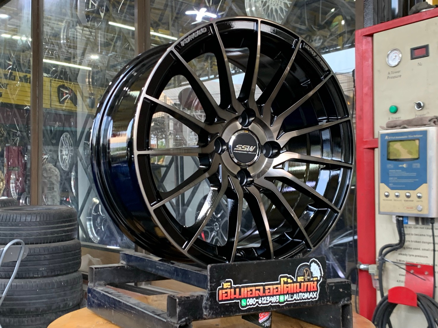 ล้อแม็กขอบ15 Model 355งานไทย SSW 4รู100 กว้าง7 ออฟ38 สีดำขอบหน้าชา