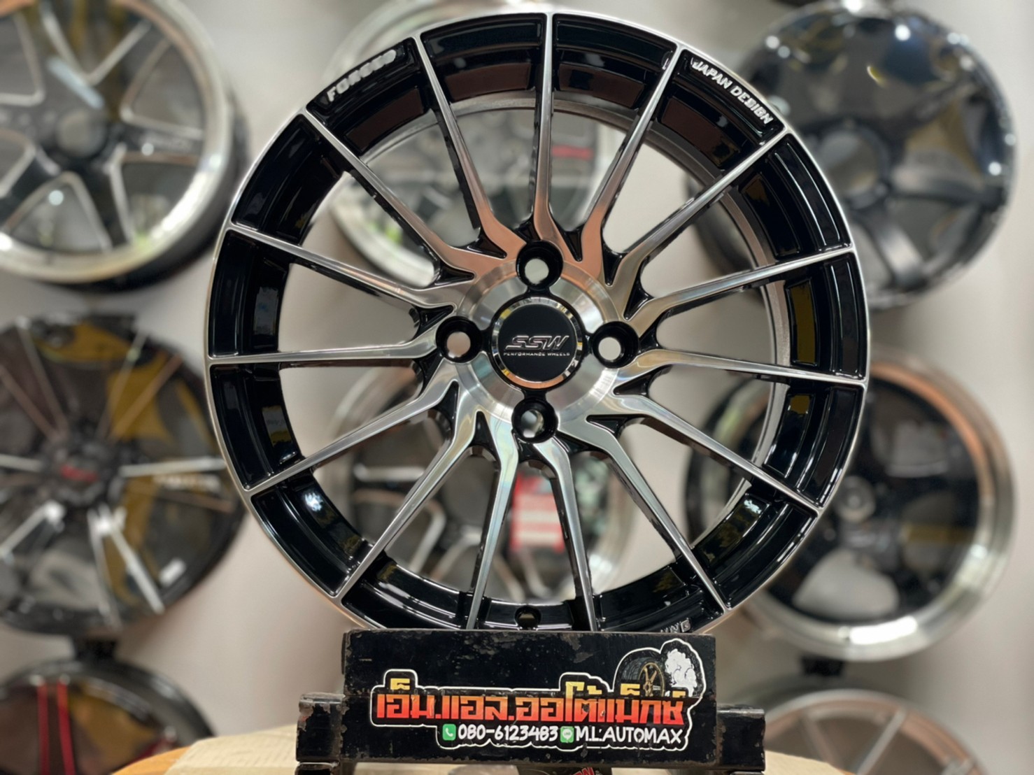 ล้อแม็กซ์ขอบ15 SSW S355 ขอบ15 กว้าง7 ออฟ35 4รู100 สีดำหน้าเงา(FP/BK)