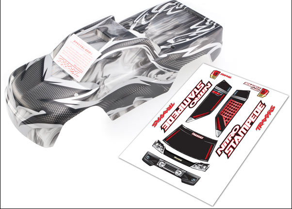 4111R Body, Nitro Stampede, ProGraphix (replacement for painted body. Graphics are painted- requires paint and final color application)/window, grill, lights decal sheet