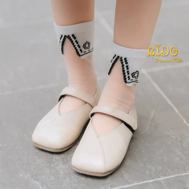 ถุงเท้าเด็ก(มีหน้าร้านอยู่รัชดา)SC622 สีขาวเนื้อซีทรู สลับผ้าทึบรูปปกที่ปลายเท้า