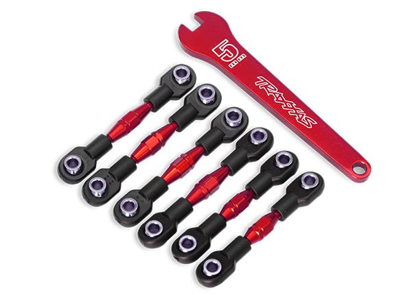 8341R Turnbuckles, aluminum (red-anodized), camber links, 32mm (front) (2)/ camber links, 28mm (rear) (2)/ toe links, 34mm (2)/ aluminum wrench