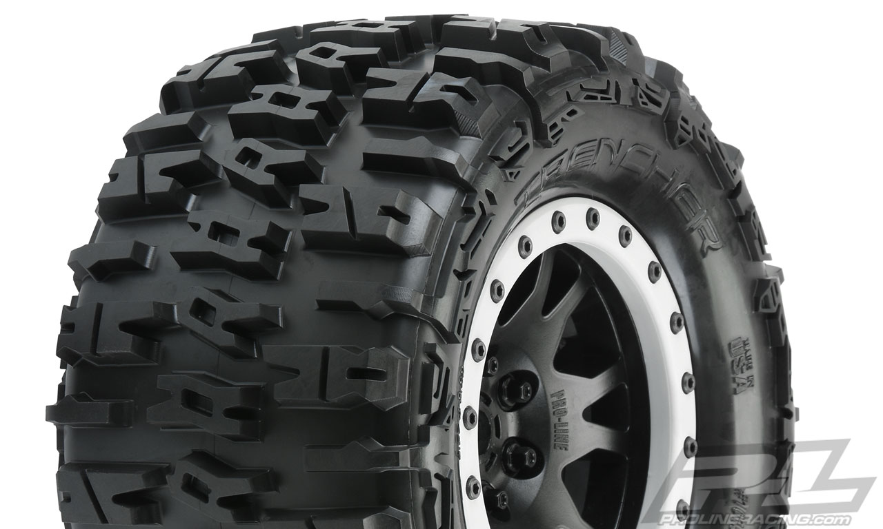 PRO-10151-13 Trencher 4.3" Pro-Loc All Terrain Tires Mounted for X-MAXX Front or Rear, Mounted on Impulse Pro-Loc Black Wheels with Stone Gray Rings